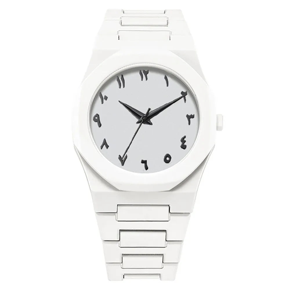 White Aura Watch with Arabic Numerals - Luxury Arabic Numbers Dial