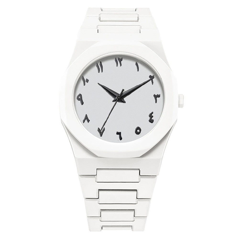 White Aura Watch with Arabic Numerals - Luxury Arabic Numbers Dial