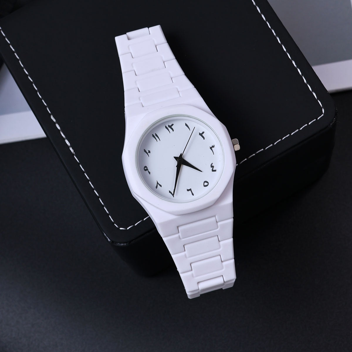White Aura Watch with Arabic Numerals - Luxury Arabic Numbers Dial