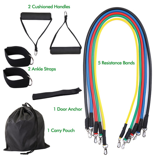 11 PCS Latex Resistance Band Set Yoga Pilates Abs Exercise Fitness Gym Workout Set