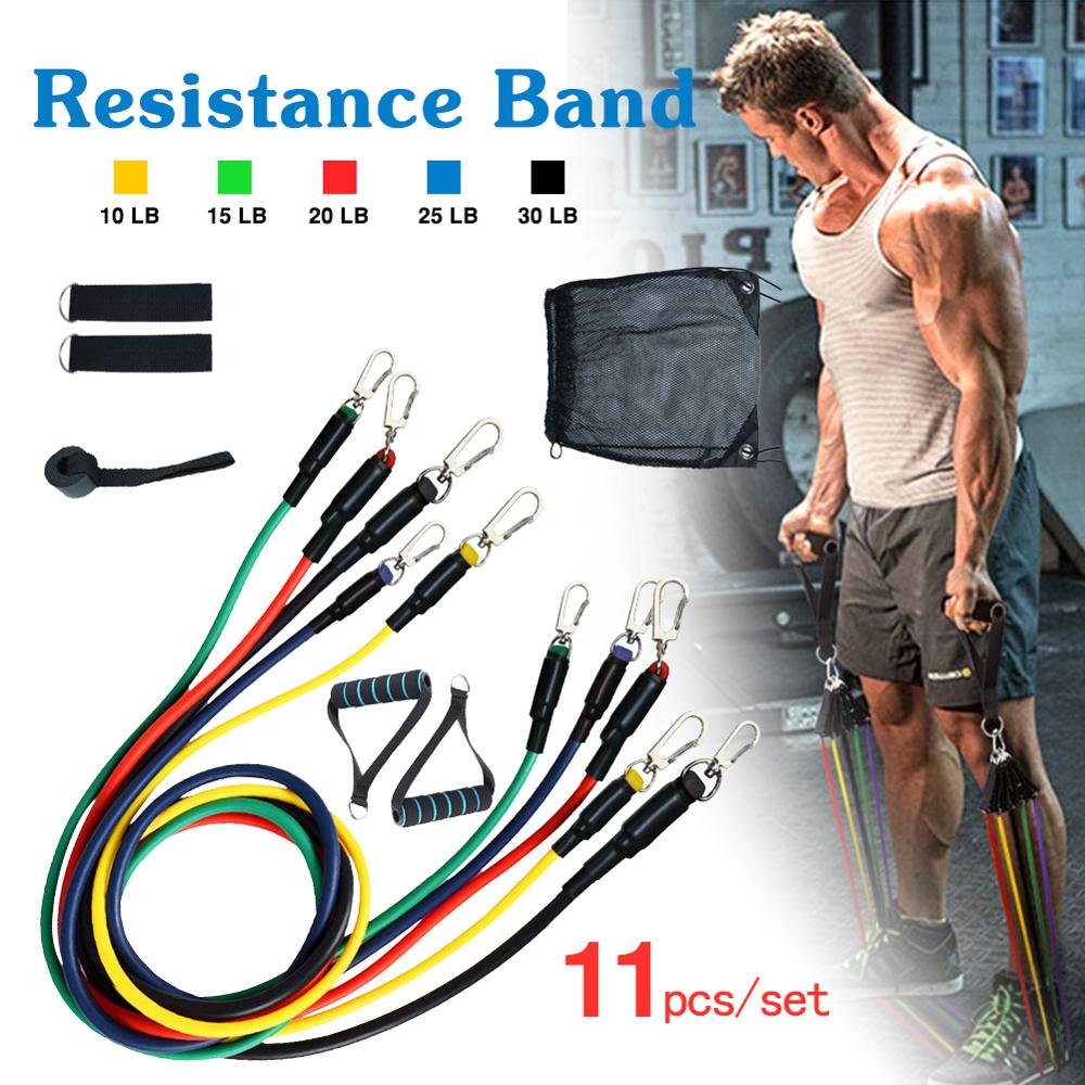 11 PCS Latex Resistance Band Set Yoga Pilates Abs Exercise Fitness Gym Workout Set