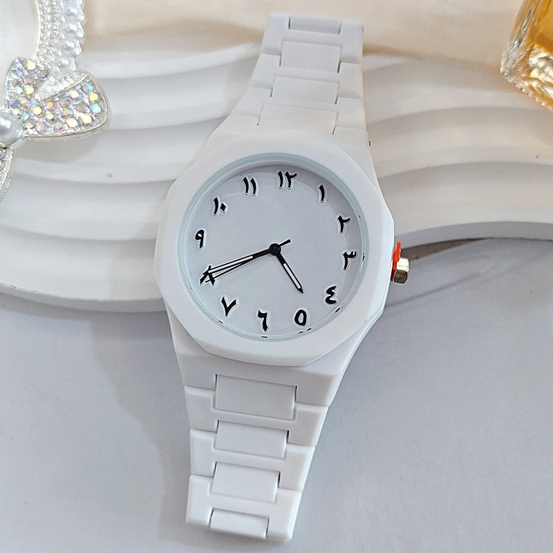 White Aura Watch with Arabic Numerals - Luxury Arabic Numbers Dial