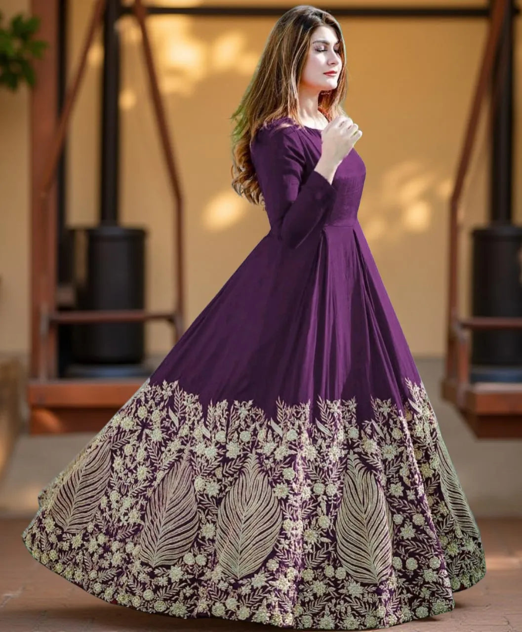 Designer Heavy Embroidered Chiffon Maxi Dress Stitched Ready-to-Wear Wedding Party