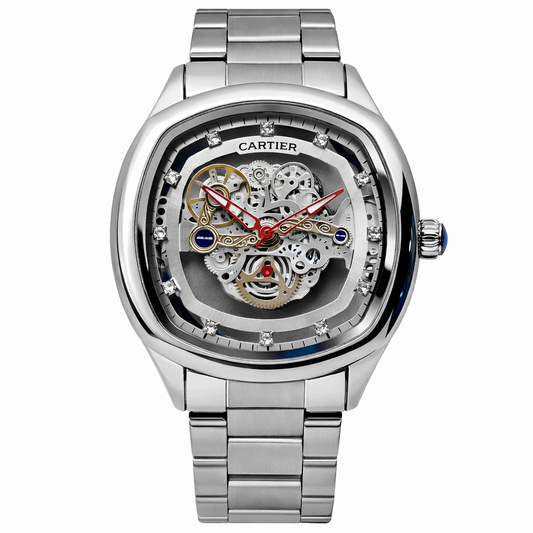 Luxury Skeleton Automatic Watch – Two-Tone Gold & Silver